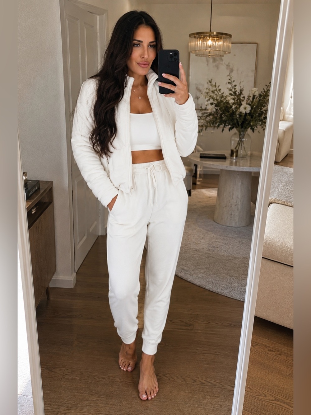 White Puffer Jacket & Jogger Set XS Lounge Set Athleisure Matching Set